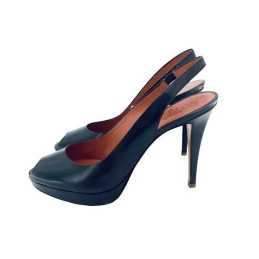 SANTONI Brown Gloss Leather Pumps Peep Toe Platform Heels SZ 39.5 EU NIB